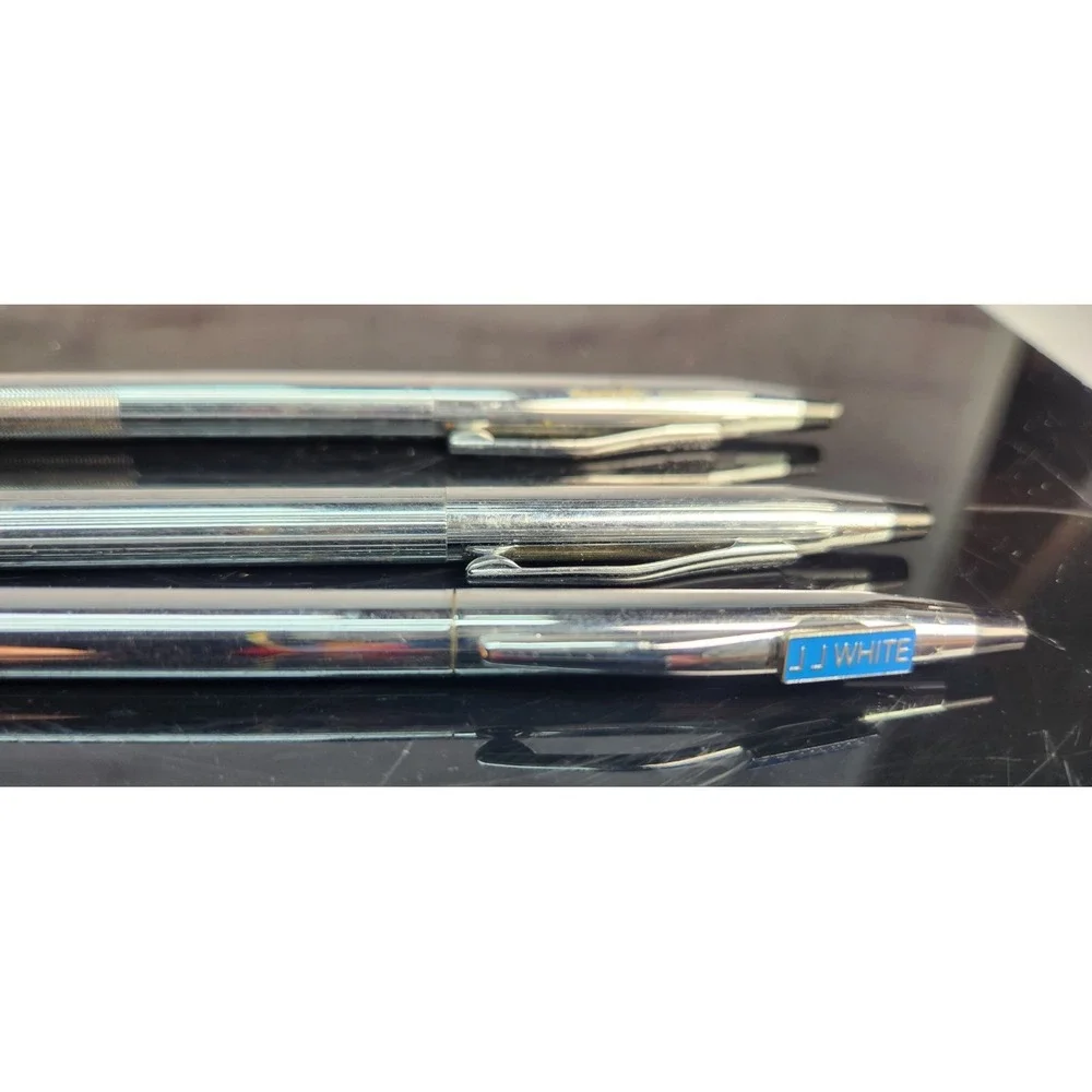 2 Vintage Cross Classic Silver Chrome Ballpoint Pens & 1 Cross Mechanical Pencil